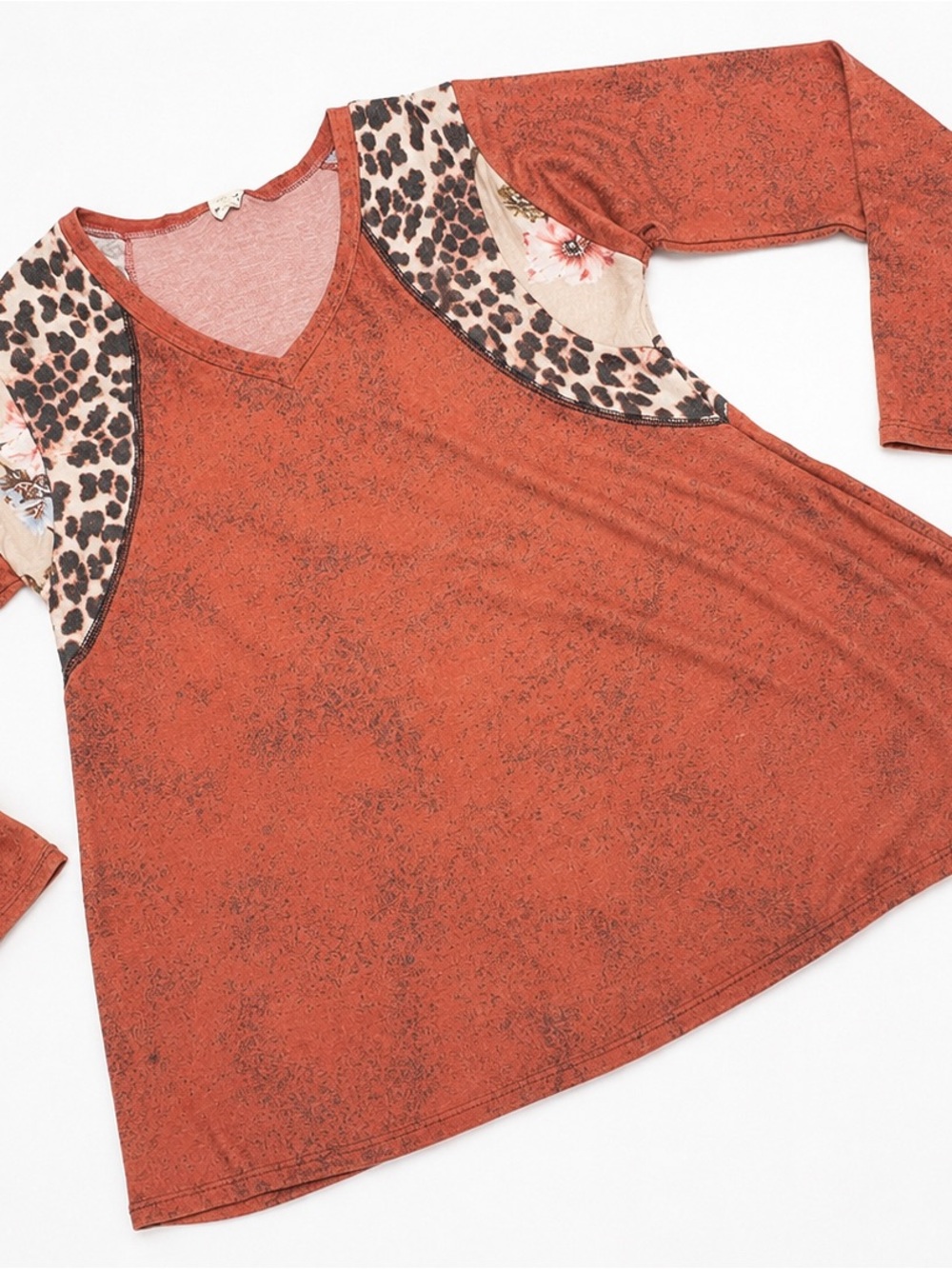 Lovely Melody 2XL Rust Leopard Floral Long Sleeve Swing Tunic Boutique Plus Size